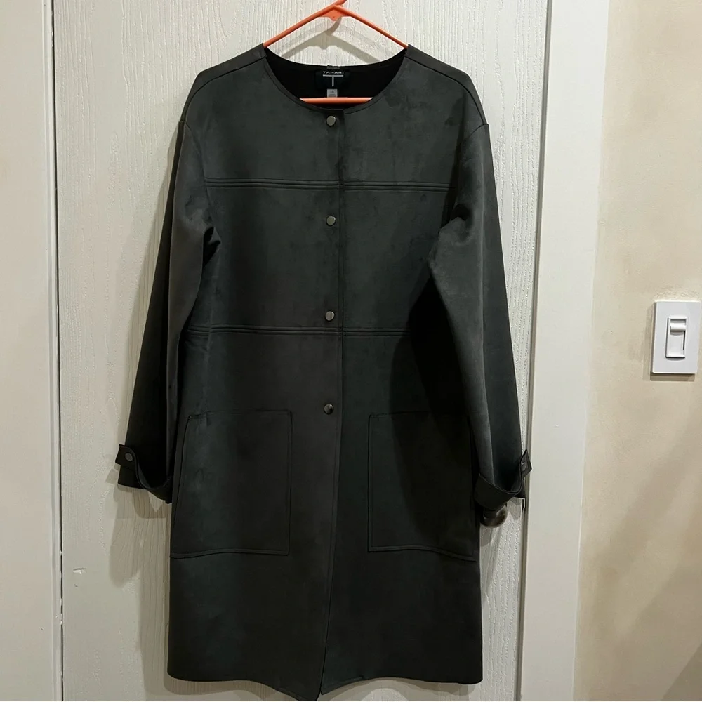 NWT Tahari Faux Suede Long Jacket Coat